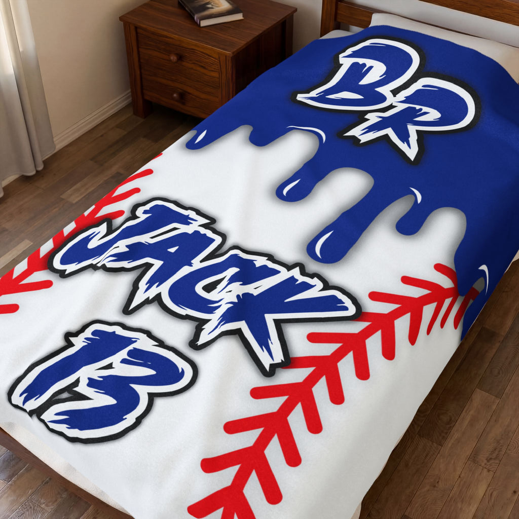Personalized Baseball Velveteen Plush Blanket — Custom Name & Number (Carter 2)