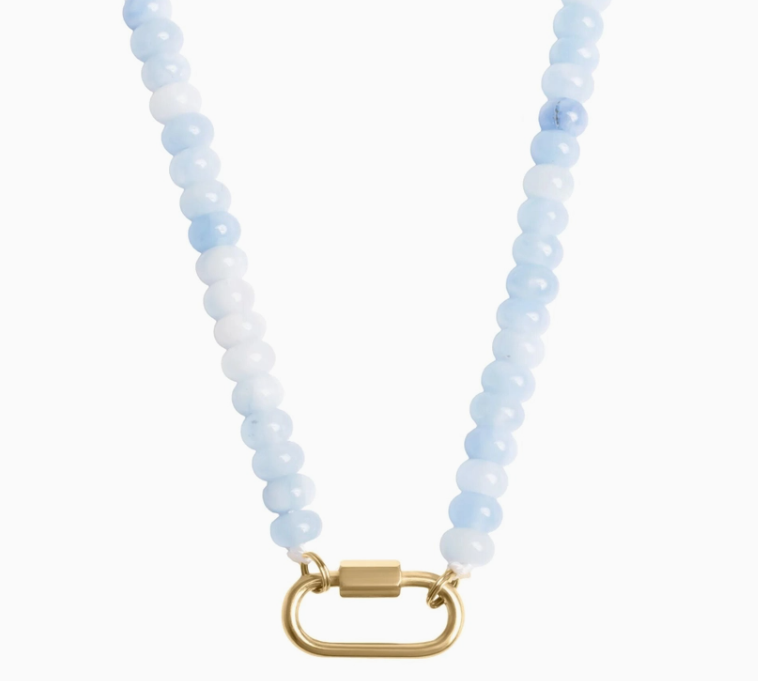 Blue Chunky Glass Bead Carabiner Necklace
