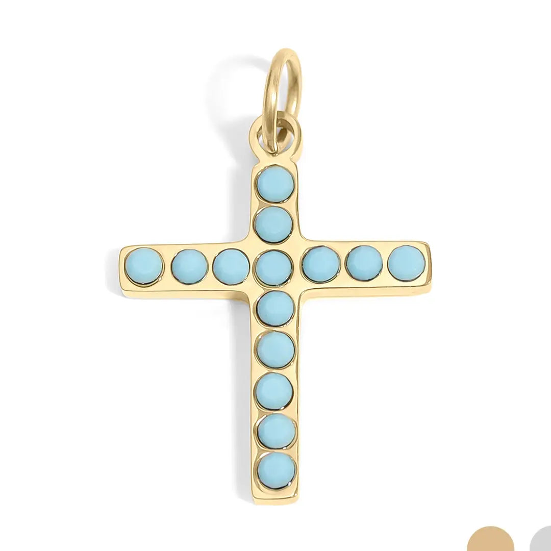 Turquoise Stone Cross Charm