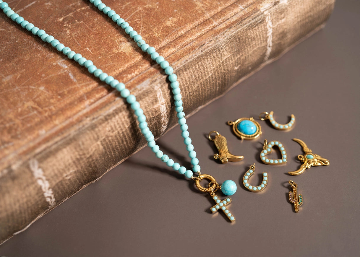 Turquoise Stone Cross Charm