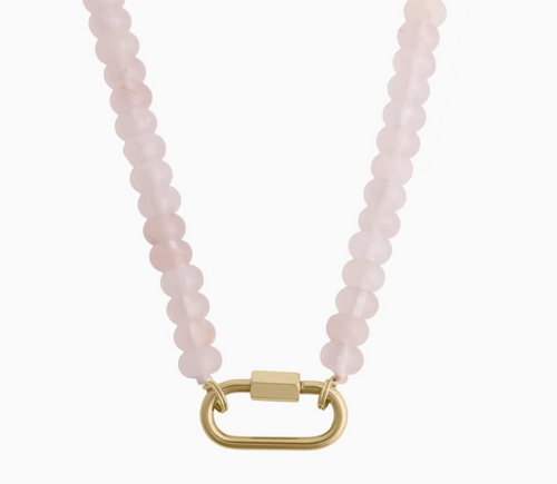 Blue Chunky Glass Bead Carabiner Necklace