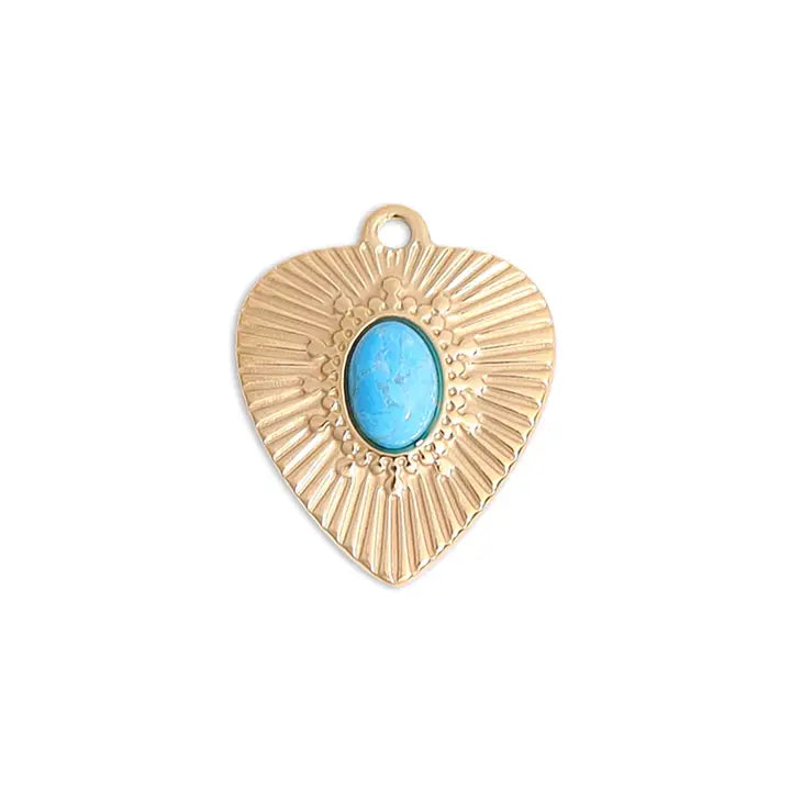 Semi Precious Sunburst Heart Charm For Necklaces