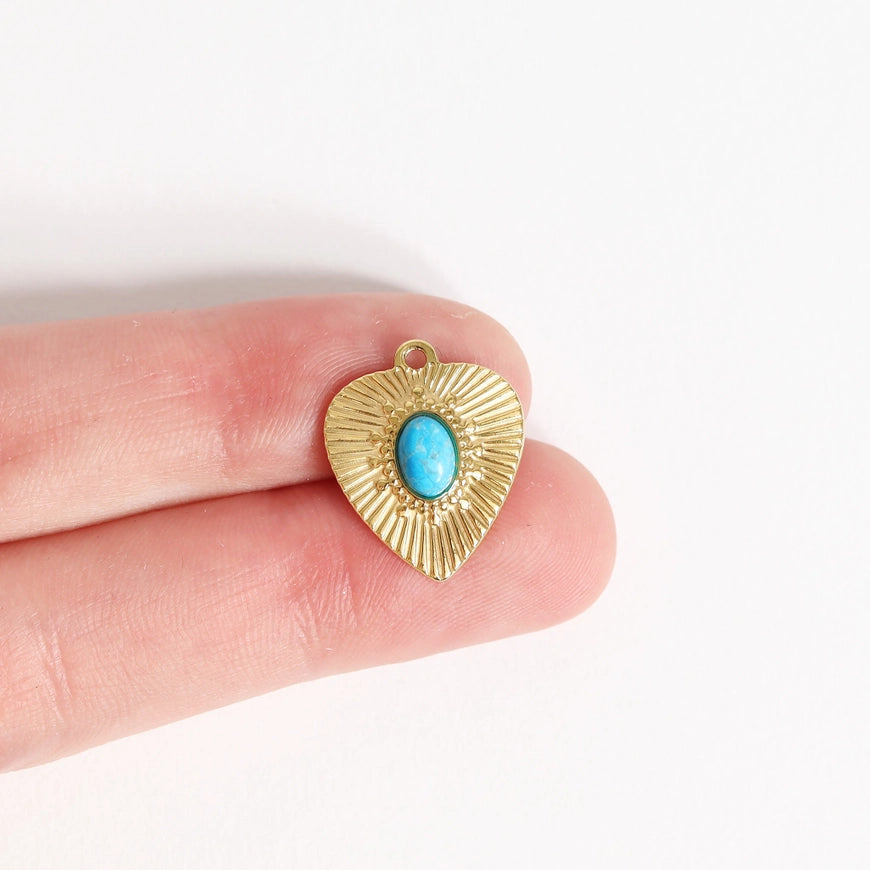 Semi Precious Sunburst Heart Charm For Necklaces