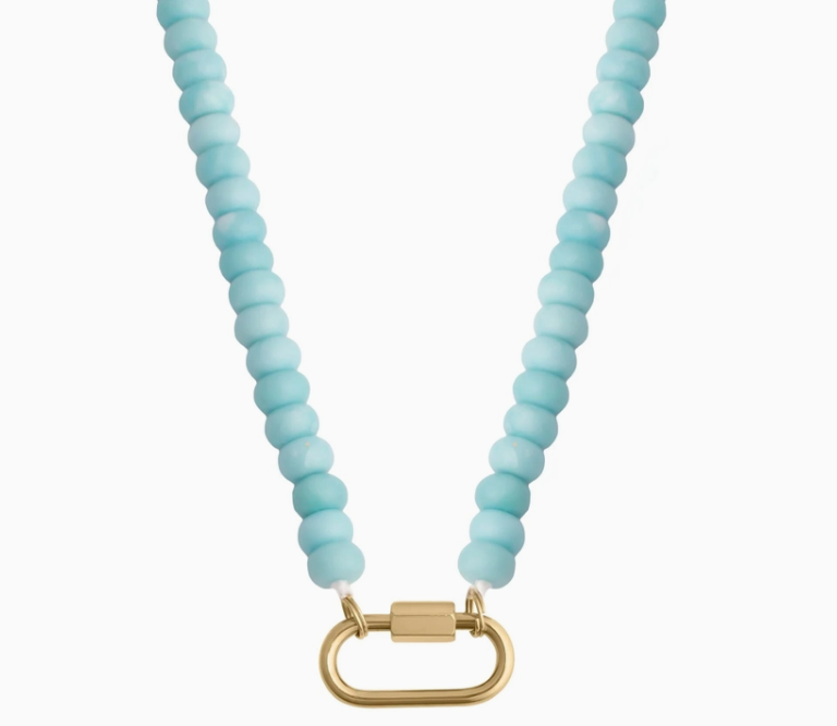 Blue Chunky Glass Bead Carabiner Necklace