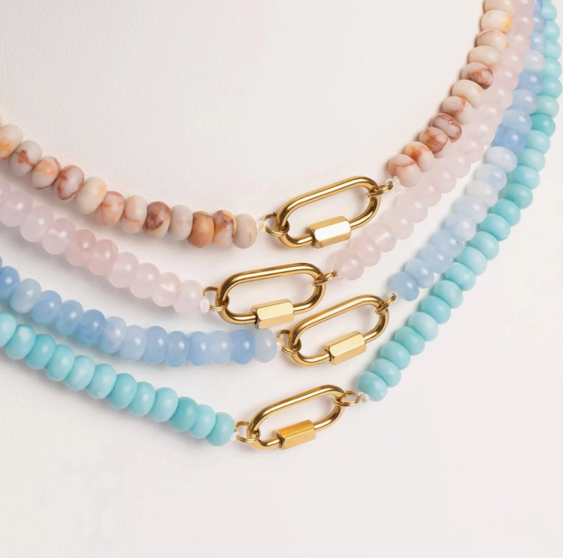 Blue Chunky Glass Bead Carabiner Necklace