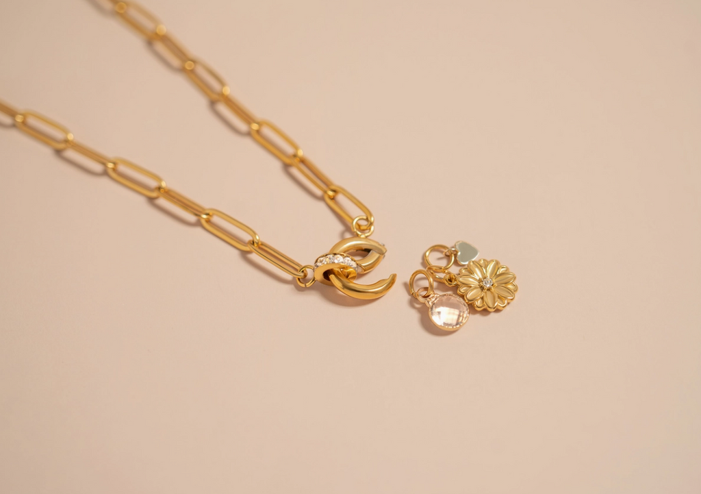 Paperclip Rhinestone Charm Holder Necklace