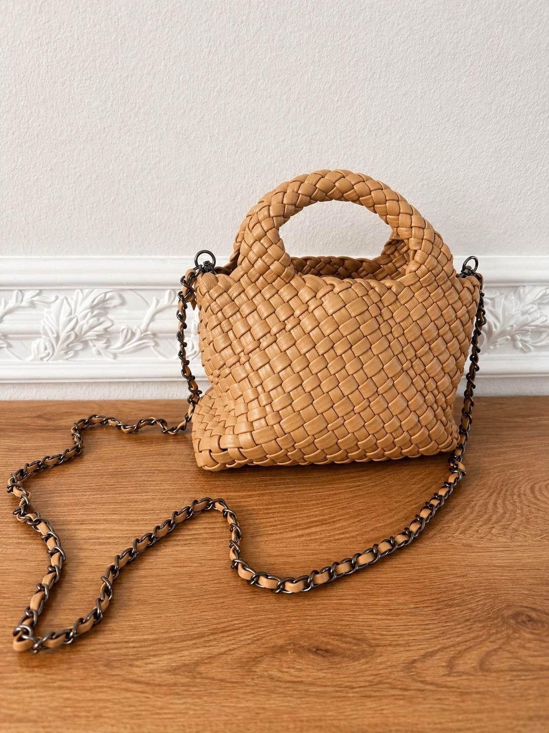 Handmade Leather Woven Mini Bucket Bag